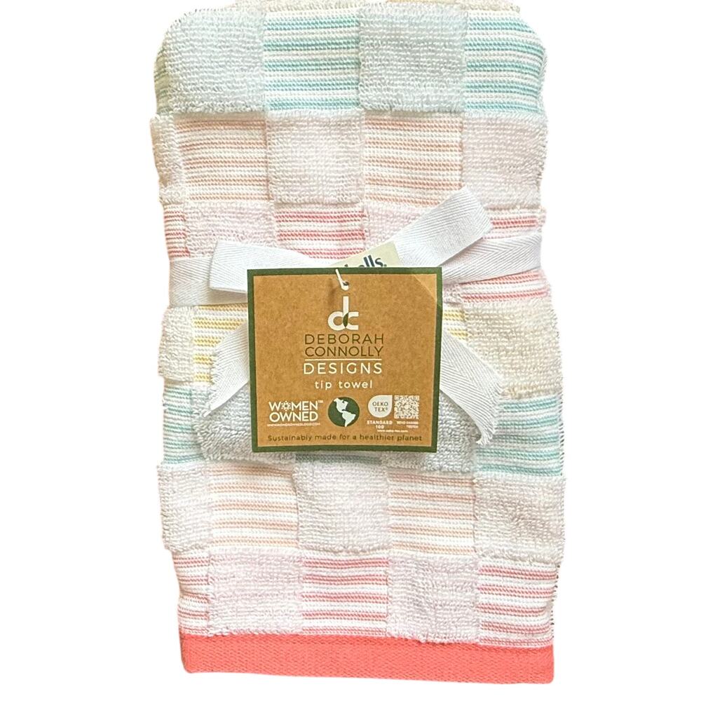 Deborah Connolly Hand/Tip Towels Set of 2 Quick Dry New Plaid Summer Beach